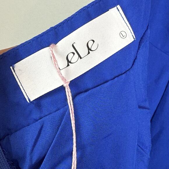 Lele Pierce Mini Dress Large Blue Scoop Neck Open Back Bow Summer Party NWT - Picture 5 of 10